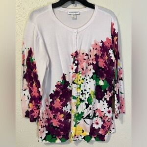 Christopher & Banks White with Floral Pattern Cardigan Sz XL
